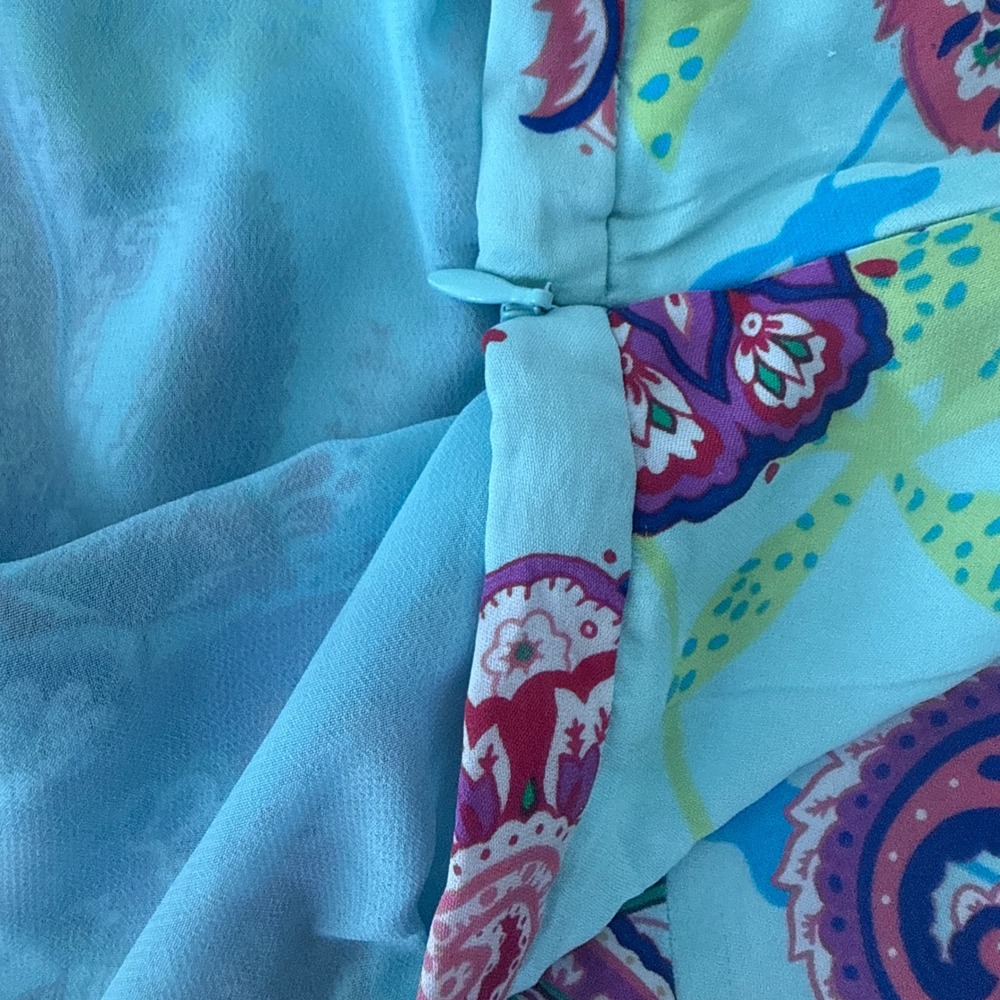 Vintage Y2K Nygard Collection Paisley Silk Midi Skirt Flared Godet 12 Aqua Blue - Picture 7 of 7